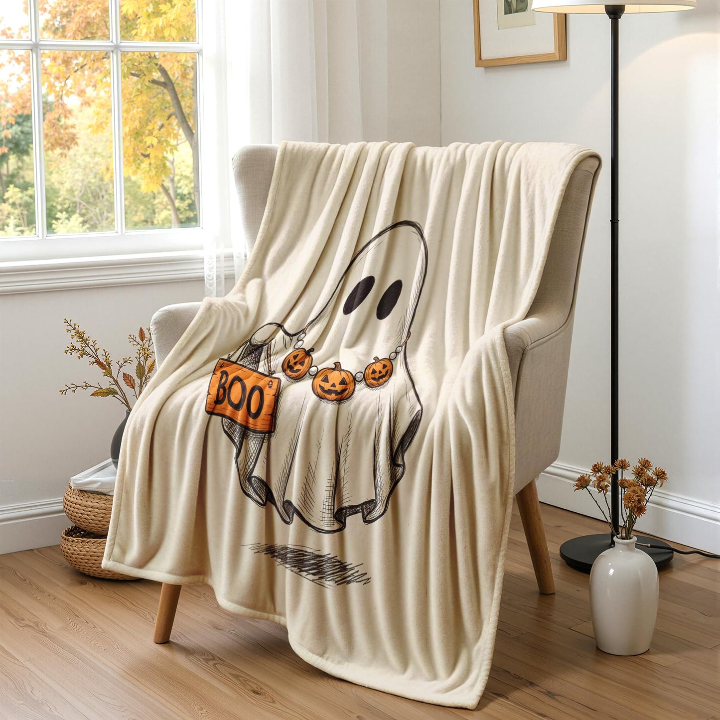 GEDAEUBA Ghost Gifts for Kids - Halloween Pumpkin Boo Fleece Blanket Throw, Soft Cozy Blankets & Throws for Couch, Bed, and Sofa, 50x60 inches