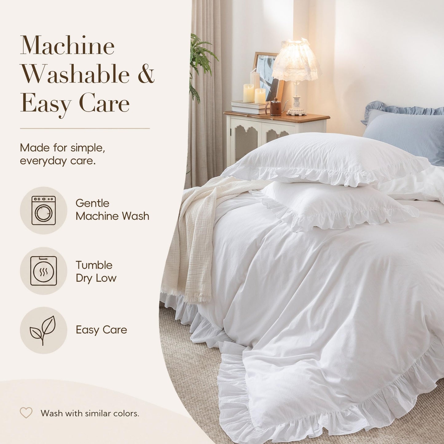 Ruffle Duvet Cover Queen Size: 100% Washed Cotton Linen Like Textured Soft
