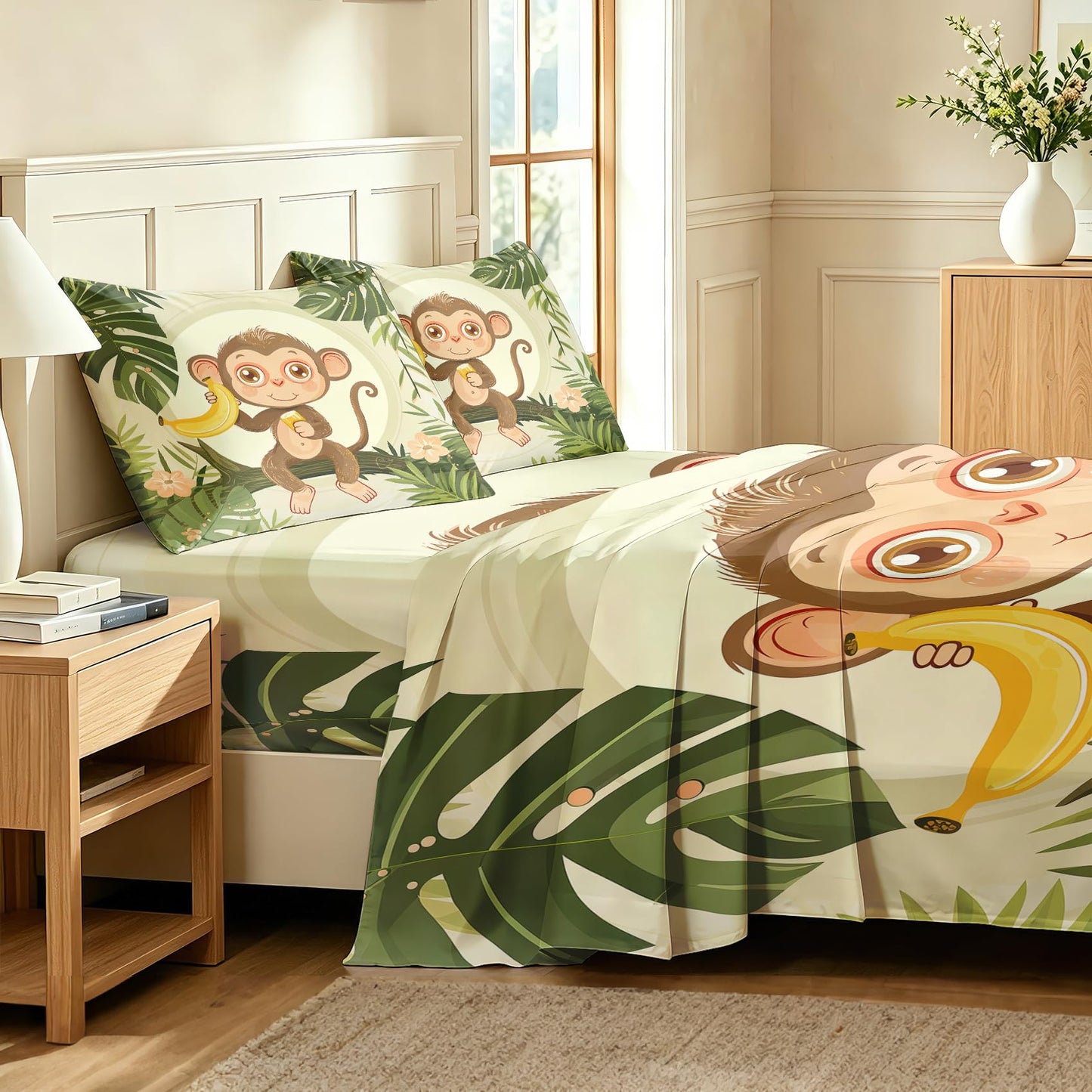 Monkey Banana Twin Bedding Set Jungle Animal Sheet Sets