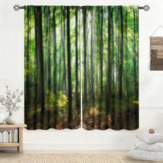 poiitei Forest Curtains Green Trees Plant Woodland Landscape Drapes Decorative for Bedroom Living Room Kitchen 2 Panels W21xL45 Inch