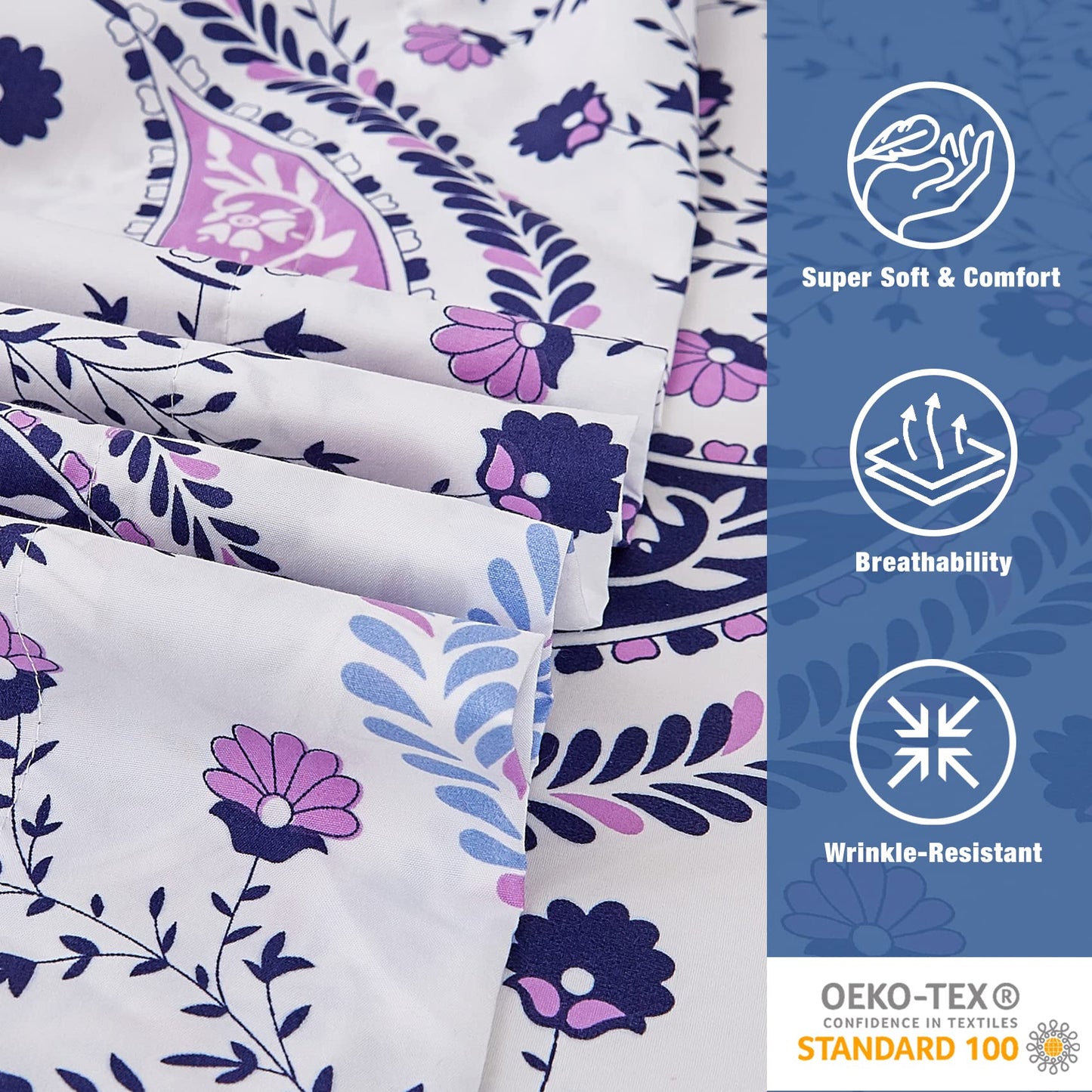 JSD Paisley Floral Printed Sheet Set Full Size, 4 Piece Soft Pattern Microfiber Sheets Extra Deep Pocket
