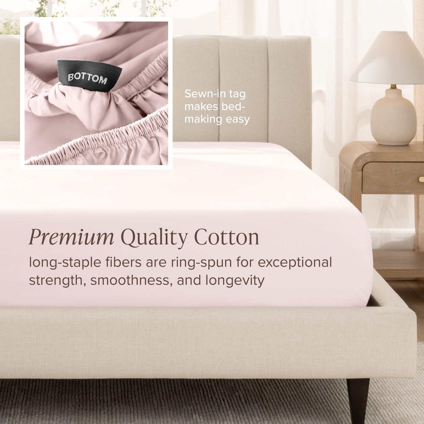 Bare Home 100% Organic Cotton Sateen Fitted Sheet - 400 Thread Count - Smooth Sateen Weave - Breathable & Cooling - Hotel Luxury - Durable Fitted Sheet - Deep Pocket (King, Dusty Pink)