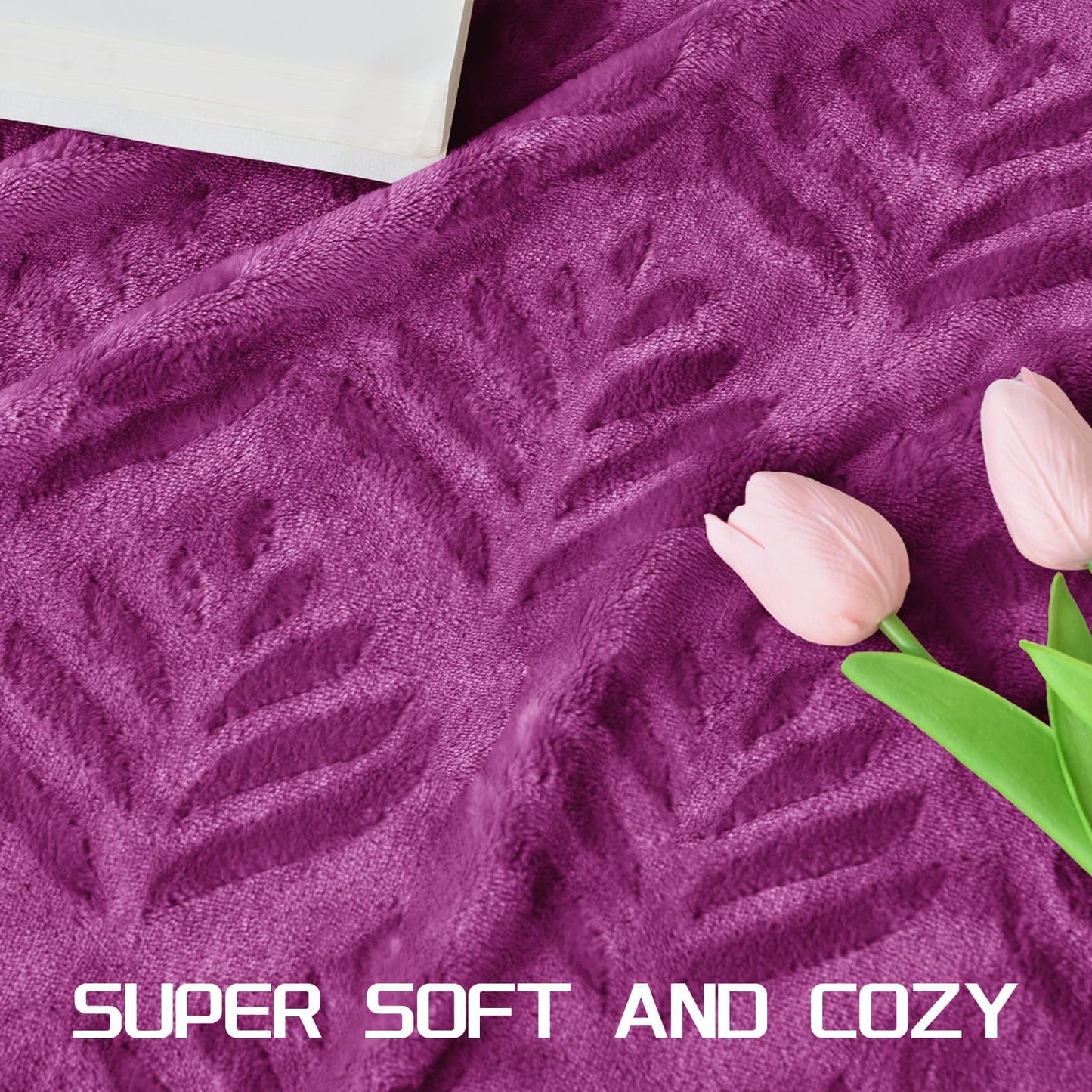 Exclusivo Mezcla King Size Fleece Blanket for Bed, Super Soft and Cozy Blankets All Season Use, Leaves Pattern, Plush Fuzzy Lightweight, Purple, 90x104 Inch