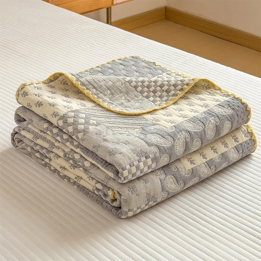 SANACYNA Cotton Muslin Quilt Twin Size Floral, Lightweight Breathable Reversible Bedspread Coverlet, Soft Farmhouse Bedding for All Season Bed Couch Sofa (Patchwork Grey, Twin 60 x 80 in)