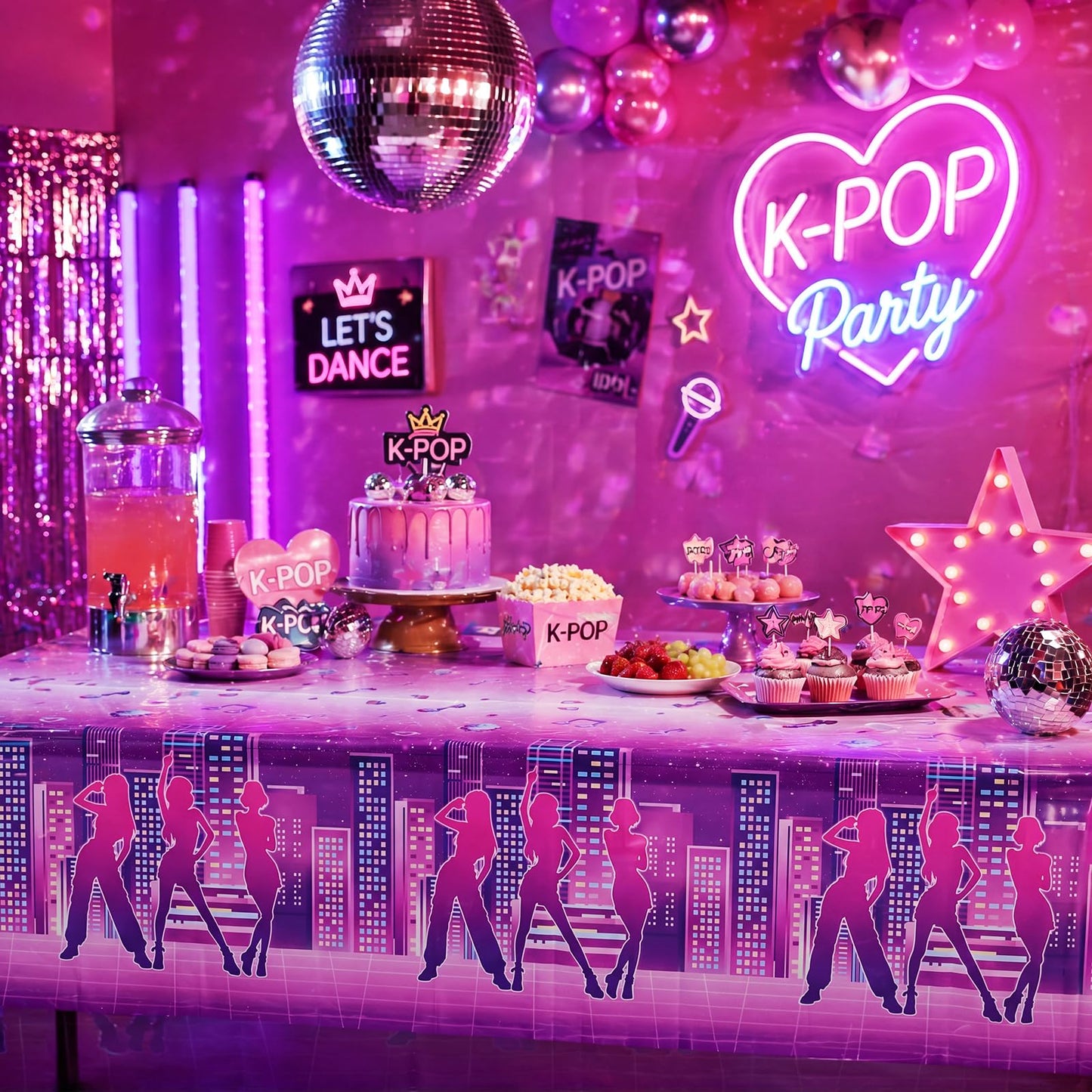 Irenare 3 Pack Kpop Theme Table Cloth Korean 54 x 108 Inch Kpop Birthday Decoration Girl Group Table Cover Disposable Waterproof Plastic Tablecloth for Birthday Supply Girl Fan Concert(Silhouette)