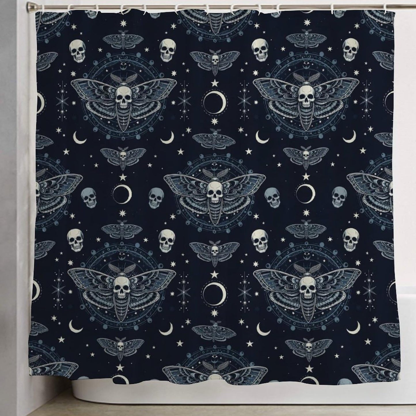 Meaudiwes Fashion Lightweight Shower Curtain Washable Shower Curtain with 12 Hooks Goth Moth Dead Skull Moon, 72"x 70"