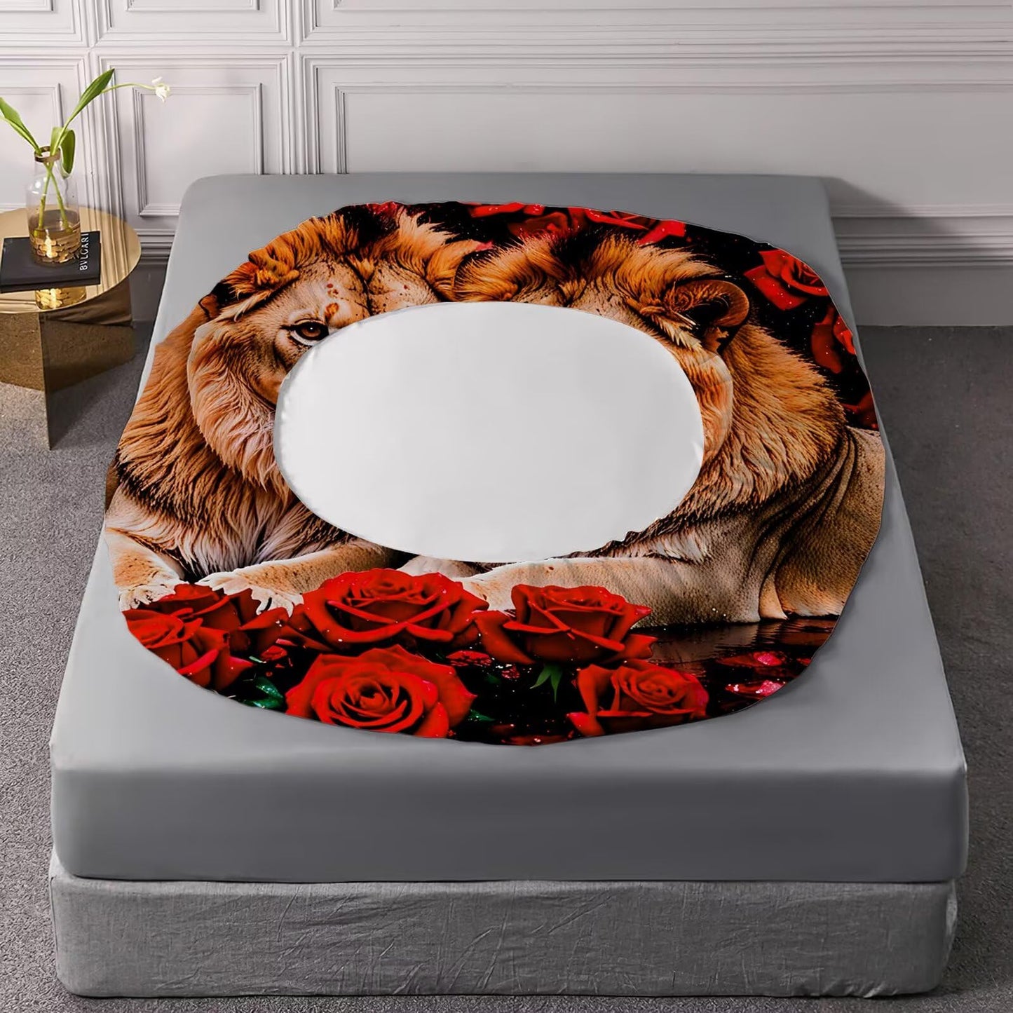 VTKON Rose Lions Sheets Set Twin for Kids and Women Animal Print Bedding Set with Deep Pocket 3D Wildlife Bed Set with 1 Flat Sheet 1 Fitted Sheet and 1 Pillowcase