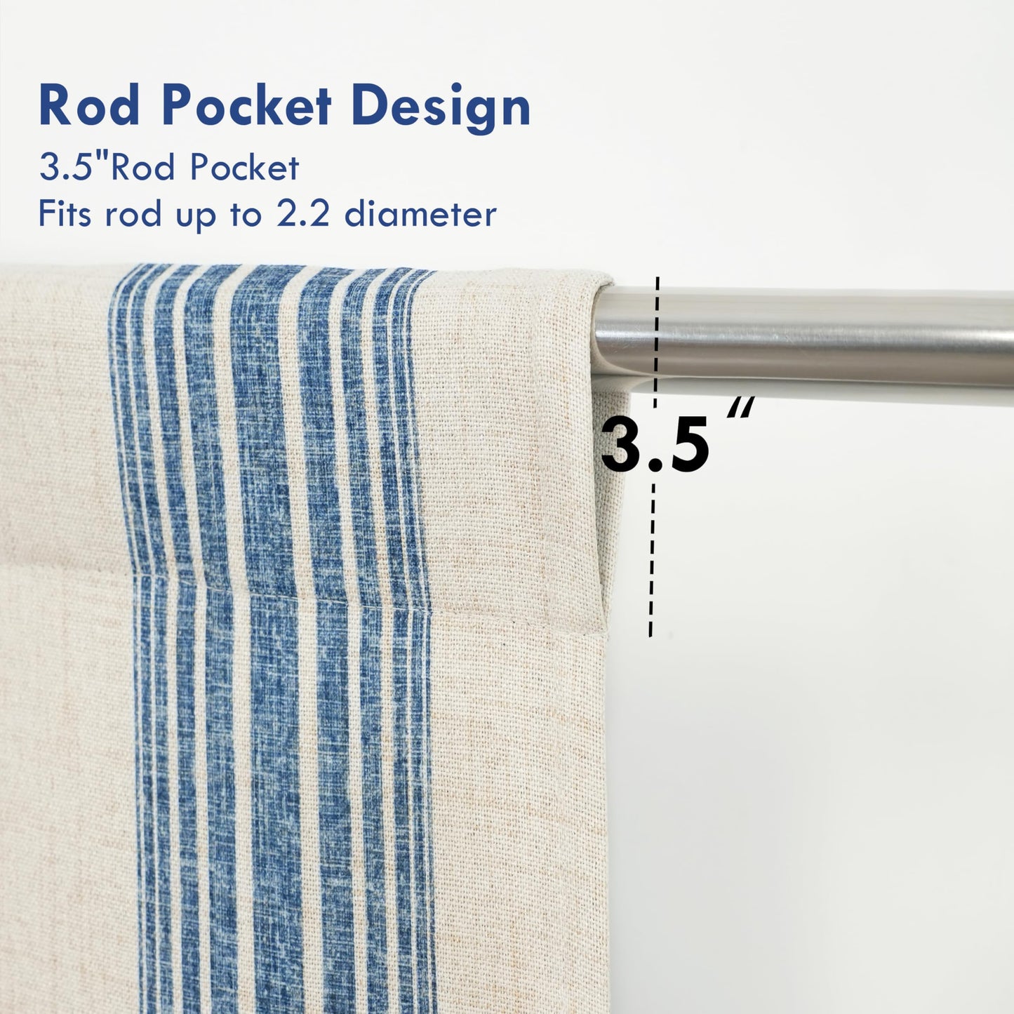 DriftAway Chris Double Layer Linen Blackout Tie Up Curtains Thermal Insulated Fully Lined Vertical Striped Balloon Roman Shade Bathroom Window Adjustable Rod Pocket 45 Inch by 63 Inch Jean Navy