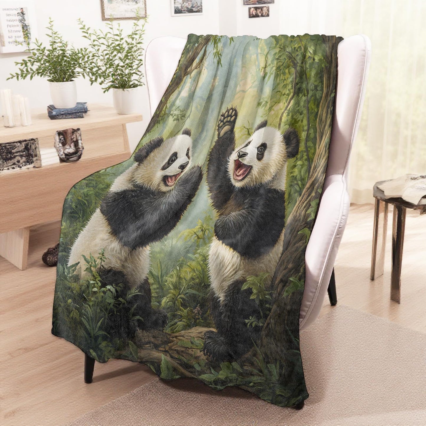 wyxdwh Playful Panda Blanket, Cozy Flannel Cute Jungle Pandas Throw Blanket for Couch Outdoor, Plush Soft Lightweight Travel Blankets for Bed Decor and Gifts, for Women Kids Adults 50"x60"