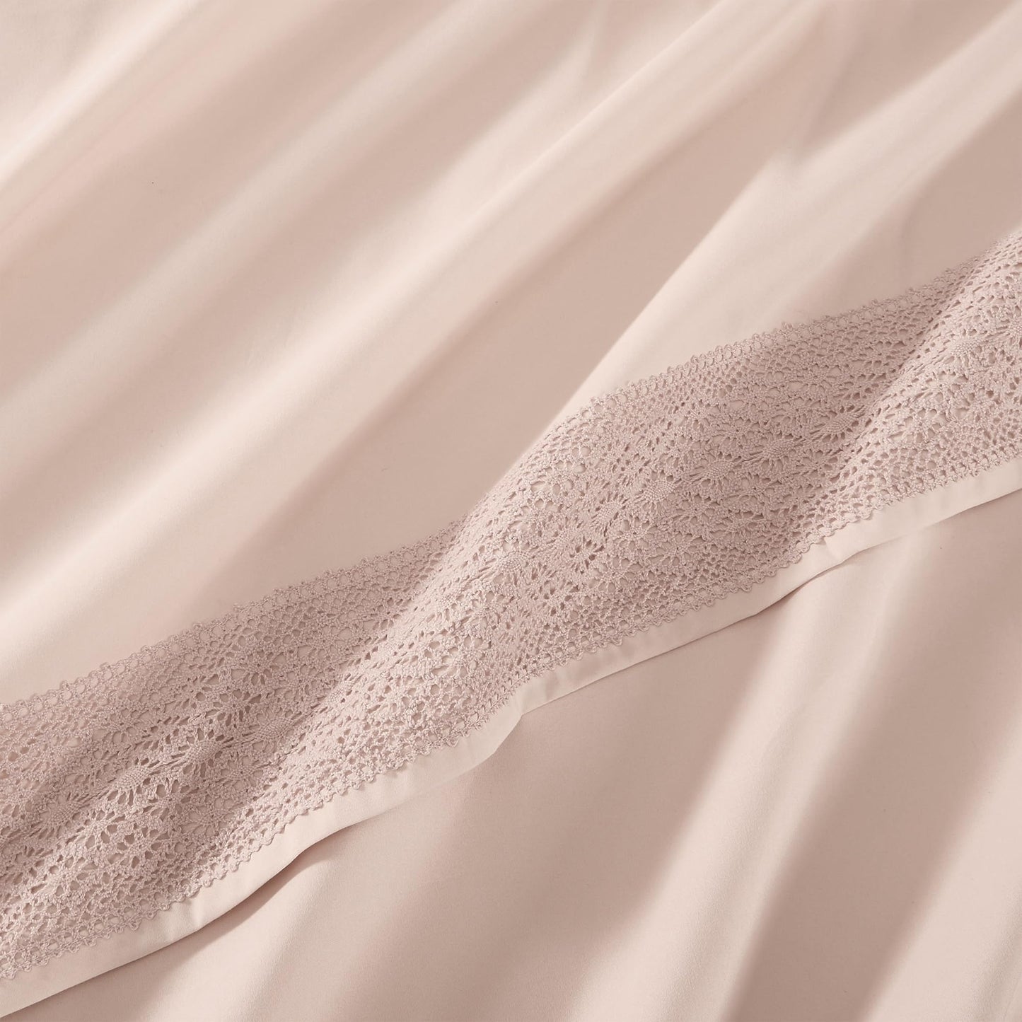 Modern Threads 4 Piece Microfiber Sheet Set – Soft Cooling Bed Sheets with Crochet Lace – Deep Pocket, Wrinkle Free, Breathable, Hotel Luxury Bedding, Blush Pink, Queen