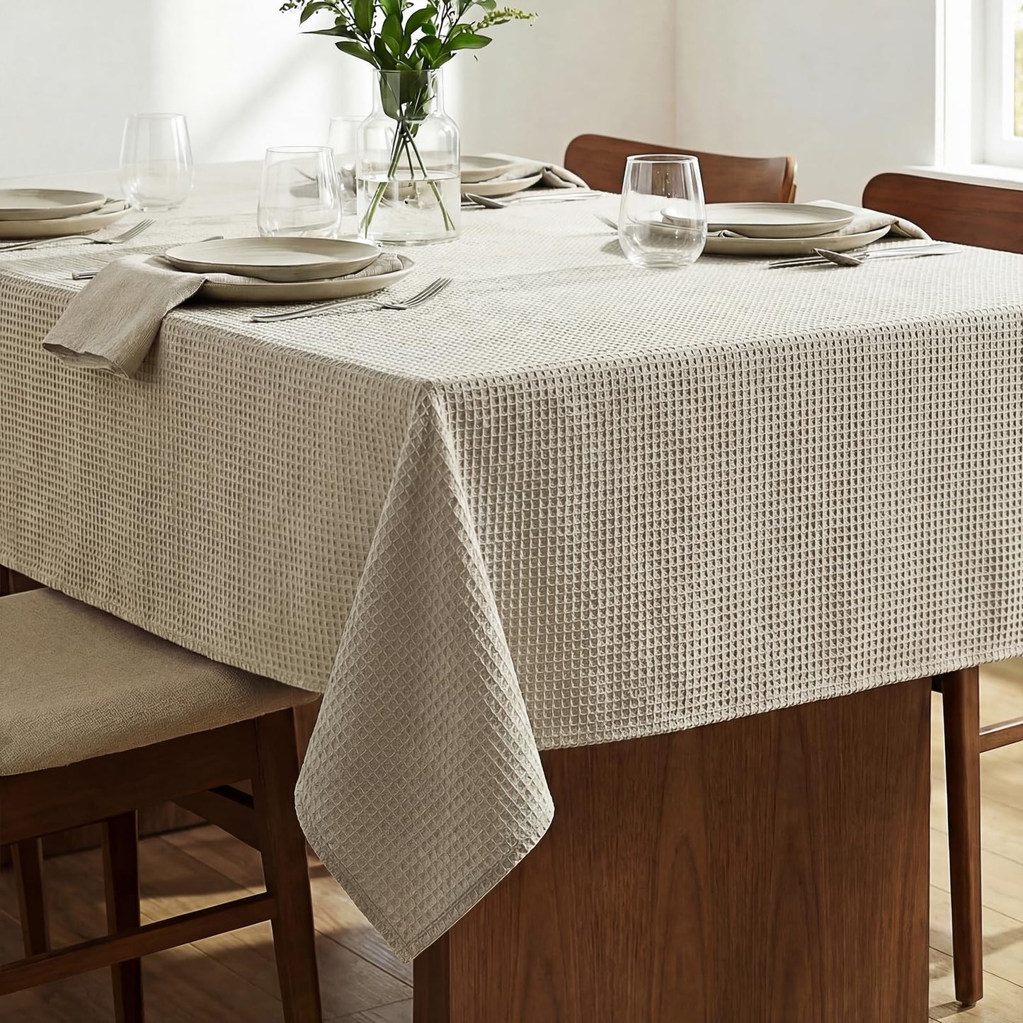 H.VERSAILTEX Rectangle Tablecloth Waffle Textured Waterproof Table Cloth Stain Resistant Wrinkle Free Washable Decorative Table Cover for Dining, Kitchen, Wedding and Parties (60x84 Inch,Natural)