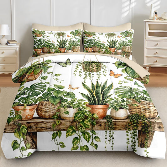 Boewywh Comforter Set Twin Size Plant Botanical Butterfly 7 Pcs, Bedding for Kids and Adults, Bed Sheet Sets with Fitted Sheet 2 Pillowcases & 2 Shams for Bedroom Bed Decor