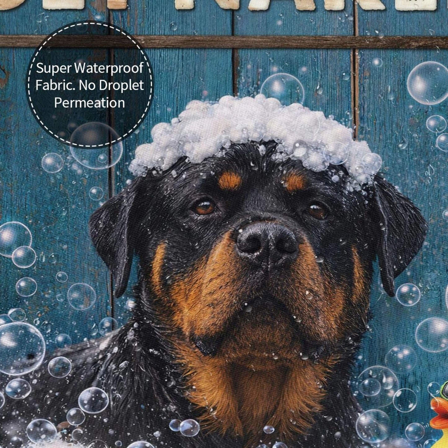 Hwsuiairt Funny Rottweiler Dog Shower Curtain Rottweiler Dog Get Naked Rustic Blue Wood Decor Cute Puppy Bath Curtain Set Waterproof Polyester for Bathtubs - 72"x72"
