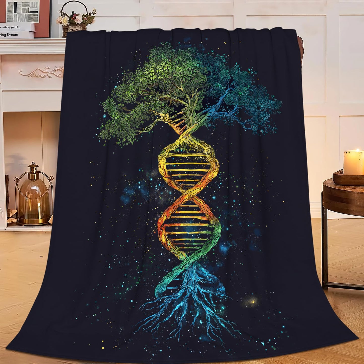 Dynova Tree of Life Blanket Cozy Plush Galaxy DNA Throw Blankets Fuzzy Flannel Fleece Gifts for Girls Boys Women Men Decor 50"X40"