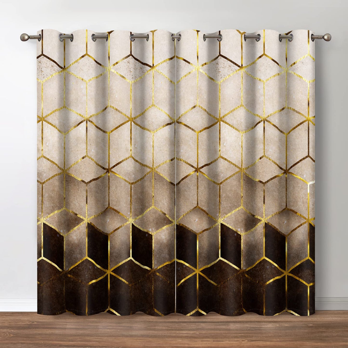 Jekeno Marble Curtains Retro Abstract Brown Brick Stone Wall Decor Home Bedroom Living Room Darkening Grommet Window Drapes 2 Panel Set, 52"x84"