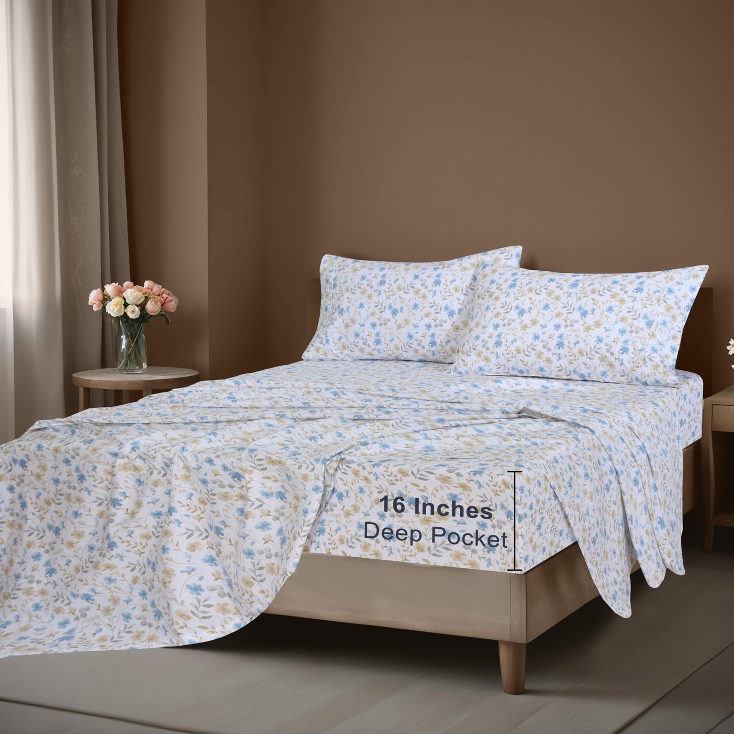ZOYER 100% Cotton Sheets – Full Size Percale Bedding, Cooling & Breathable, Durable with a Crisp, Soft & Comfortable Feel, 16" Deep Pocket, 4-Piece Set, Country Cost