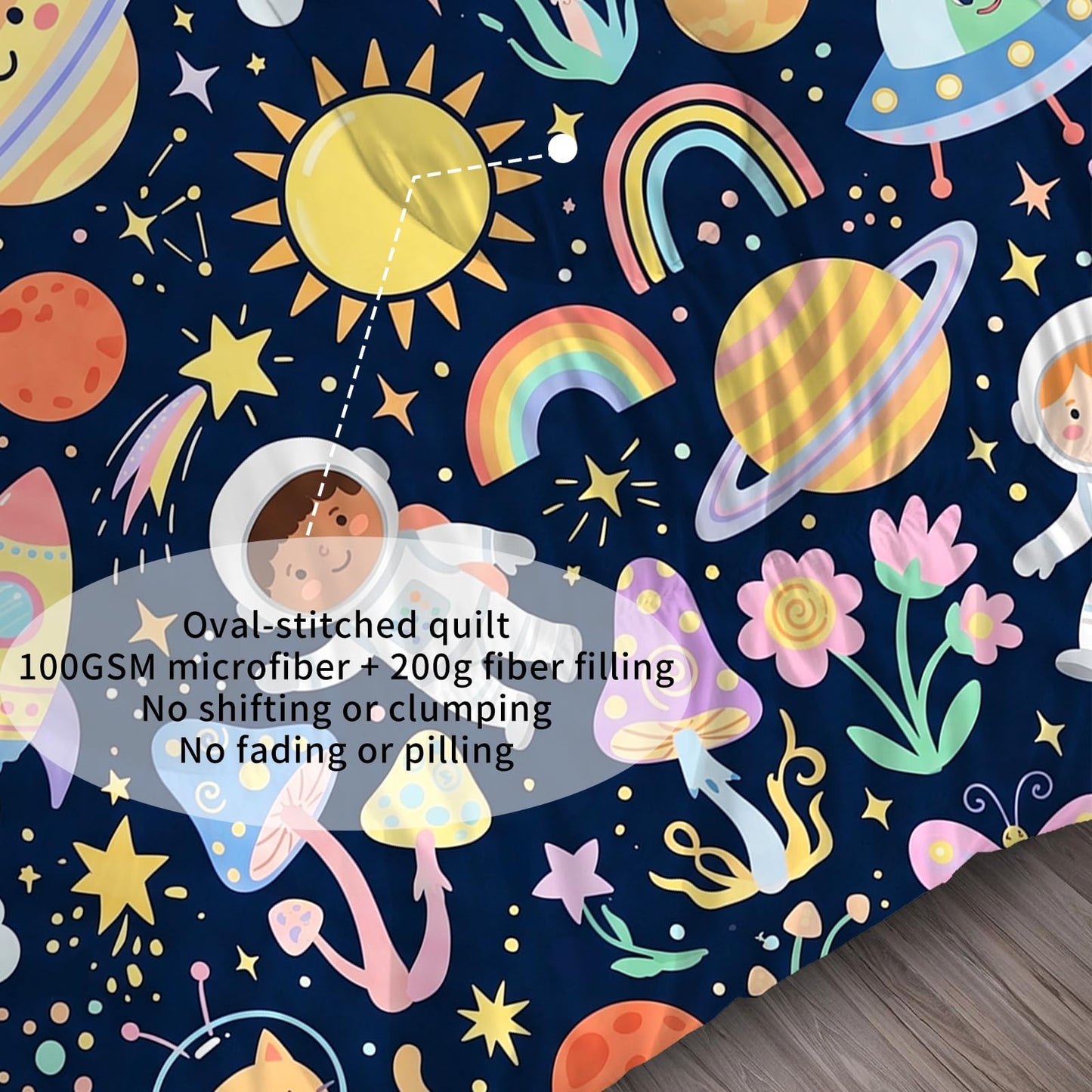 DJNEAR Kids Space Adventure Comforter Set, Astronaut and Rocket Print Bedding Set Full Size for Kids Boys Girls Teens, Soft Microfiber Room Decor 1 Comforter 2 Pillowcase