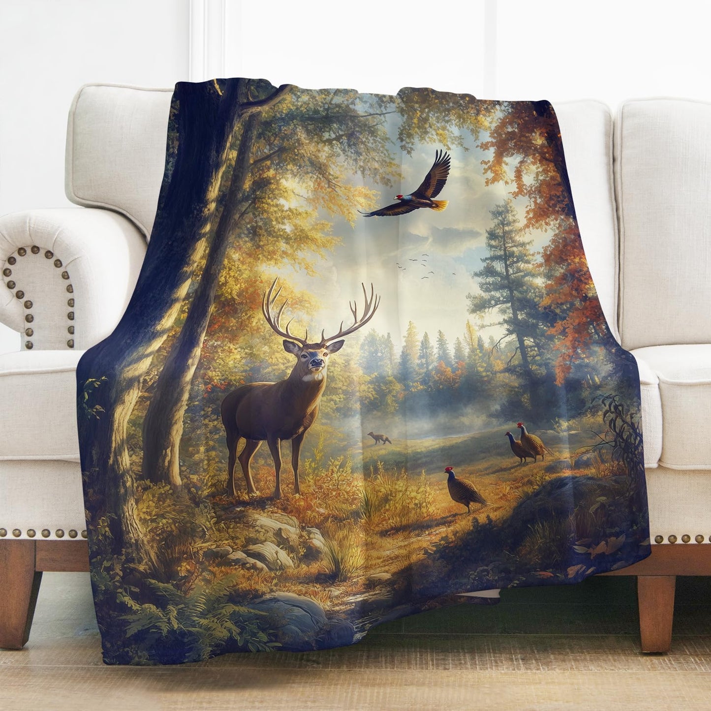 Levens Forest Deer Blanket Gifts for Men Women Kids, Soft Cozy Flannel Wildlife Elk Fawn Deer Throw Blanket 60"x50" Hunting Decor for Couch Travelling, Christmas Birthday Gifts for Elk Lovers Hunters
