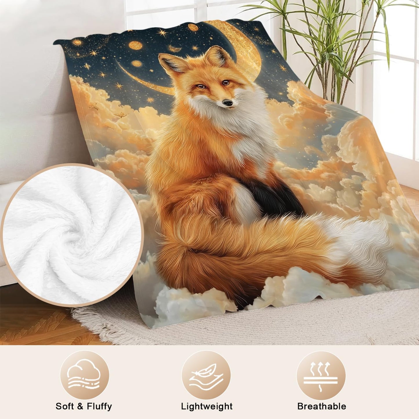 Fox Throw Blanket for Kids, Cute Fox Fleece Blanket Gifts for Boys Girls, Warm Cozy Soft Flannel Stuff for Bed Sofa Couch 50" x 40"