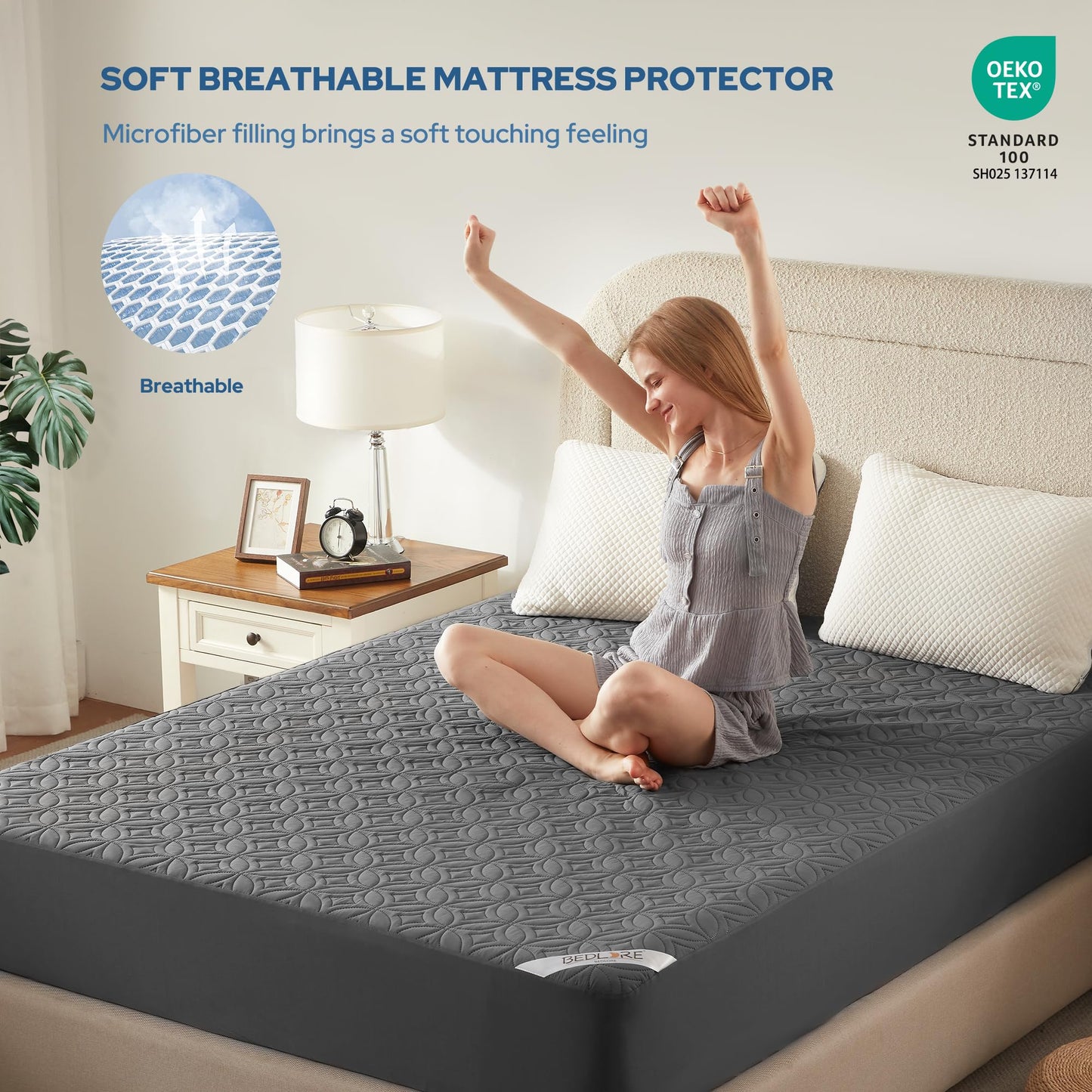 2 Pack Waterproof Mattress Protector, Queen Size Mattress Pad Noiseless with Deep Pocket 6"-18" Depth, Soft Breathable Dirt-Proof Bed Mattress Cover Washable for Home, Bedroom, Hotel (Gray)