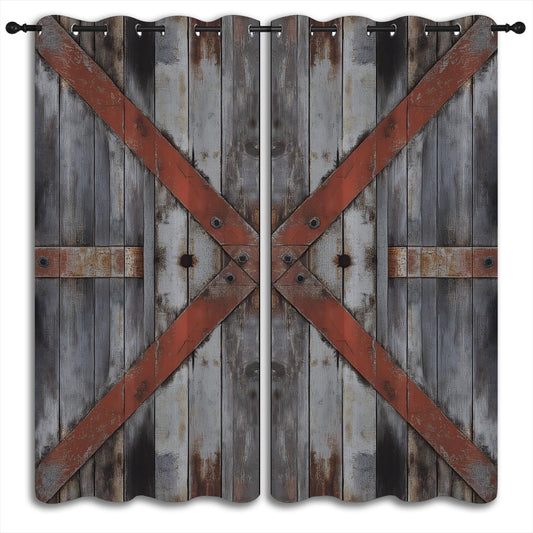 LHROOMJK Western Wooden Barn Door Blackout Curtains for Boys Girl Bedroom Home Decor,Red Old Rustic Farmhouse Vintage Thermal Insulated Grommet Darkening Living Room Window Drapes, 63 x 63 inch