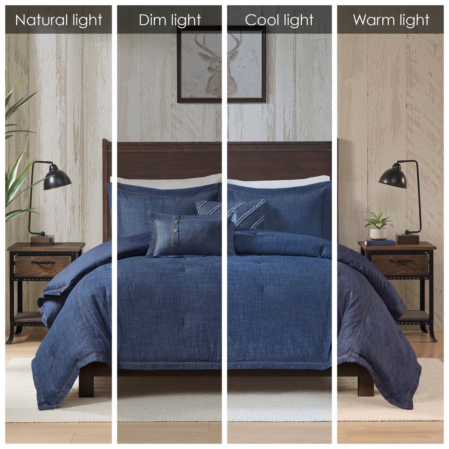 Woolrich Rustic Lodge Cabin Comforter Set - All Season Down Alternative Warm Bedding Layer and Matching Shams, Oversized Queen, Perry, Denim Blue