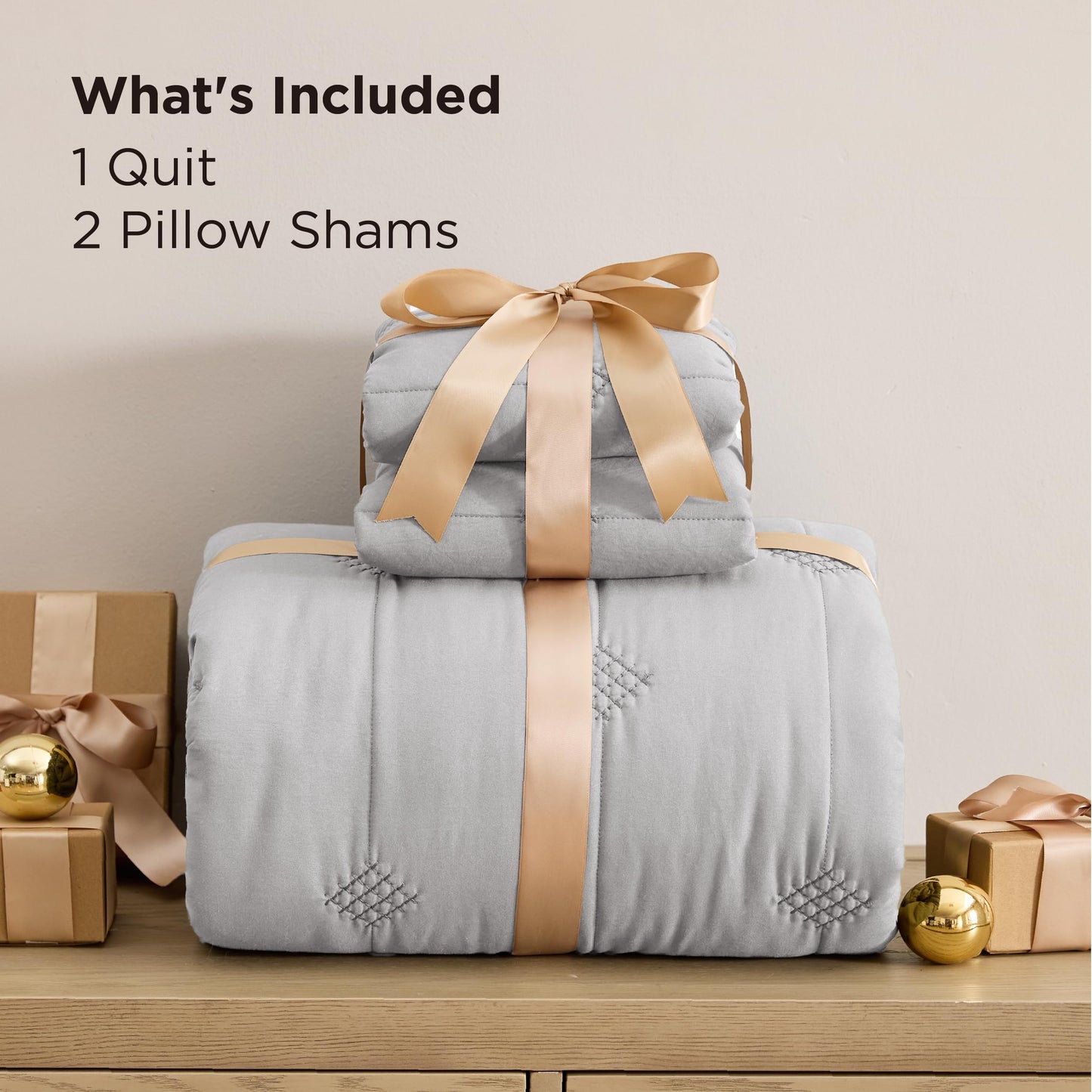 Bedsure Lightweight Comforter King Size – Extra Soft & Breathable Quilt Set, 3 Piece Prewashed Cotton-Like Polyester Bedding, Includes 1 Quilt 106x96 Inches with 2 Shams, Machine Washable, Light Grey