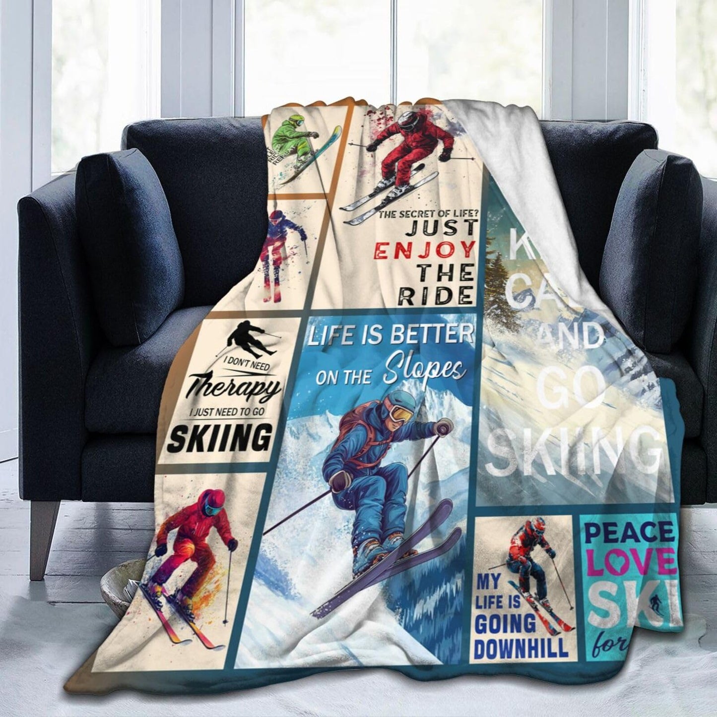 Dynova Skiing Blanket Cozy Plush Ski Lovers Throw Blankets Fuzzy Flannel Fleece Skiing Sports Gifts for Girls Boys Women Men 50"X40"