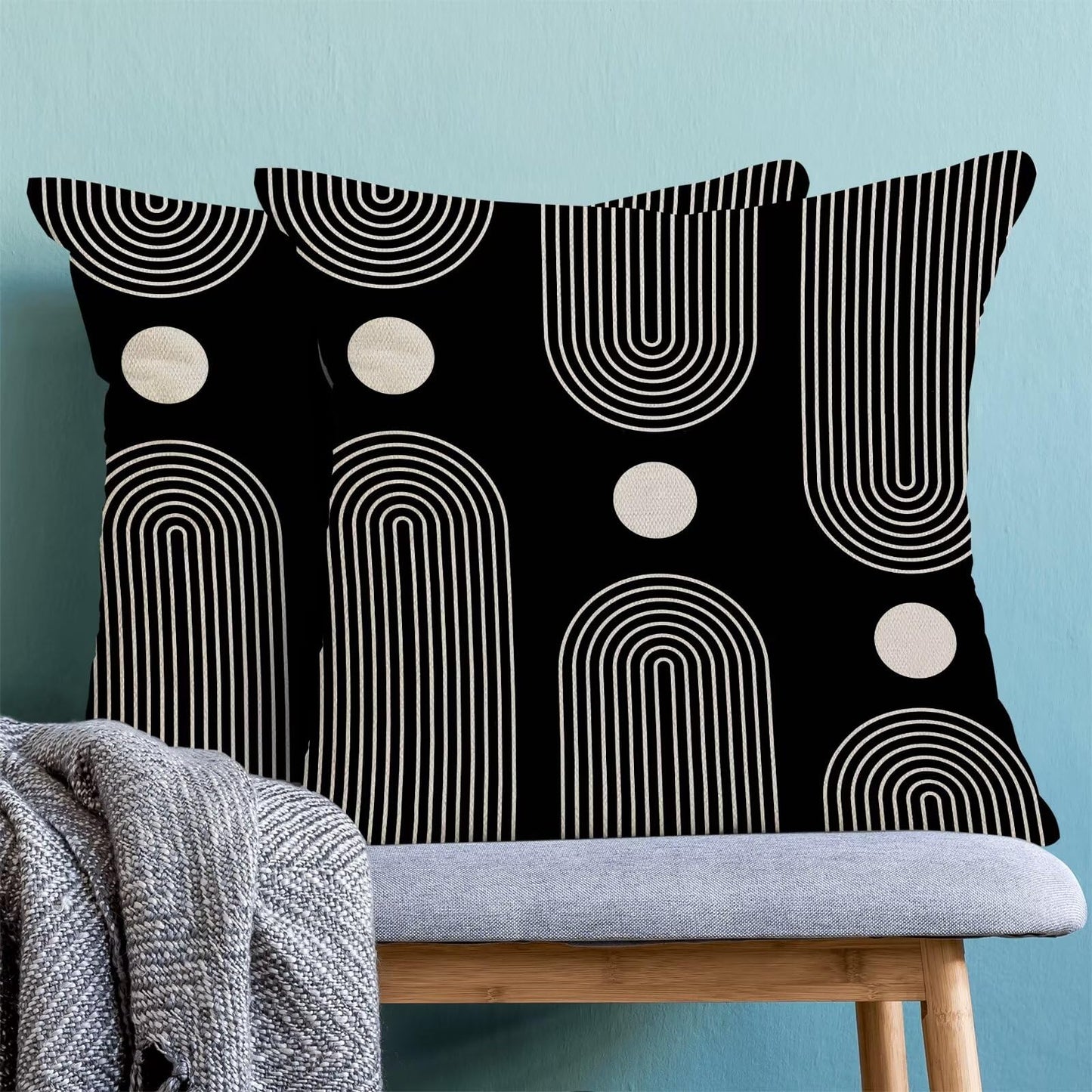 Jecuwo Boho Mid Century Pillow Covers 18x18 Set of 2, Abstract Simple Black and White Decorative Throw Pillowcase Boho Modern Outdoor Decor Farmhouse Cushion Cover for Sofa Couch Bed Living Room