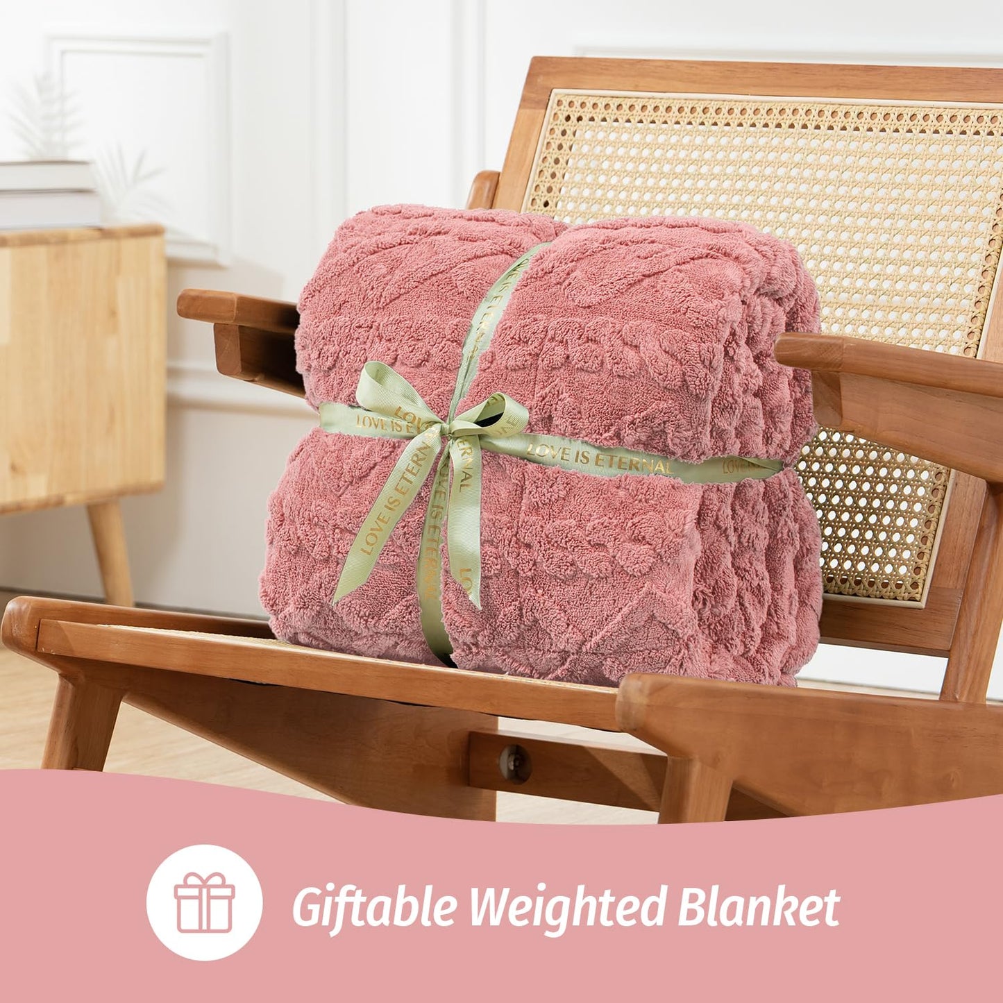 Wemore Weighted Blanket for Adults Twin Size 15 lbs, Dual Sided Soft Fuzzy Jacquard Sherpa Weighted Blankets, Cozy Fluffy Knitted Heavy Blanket, Apricot Pink, 48 x 72 inches