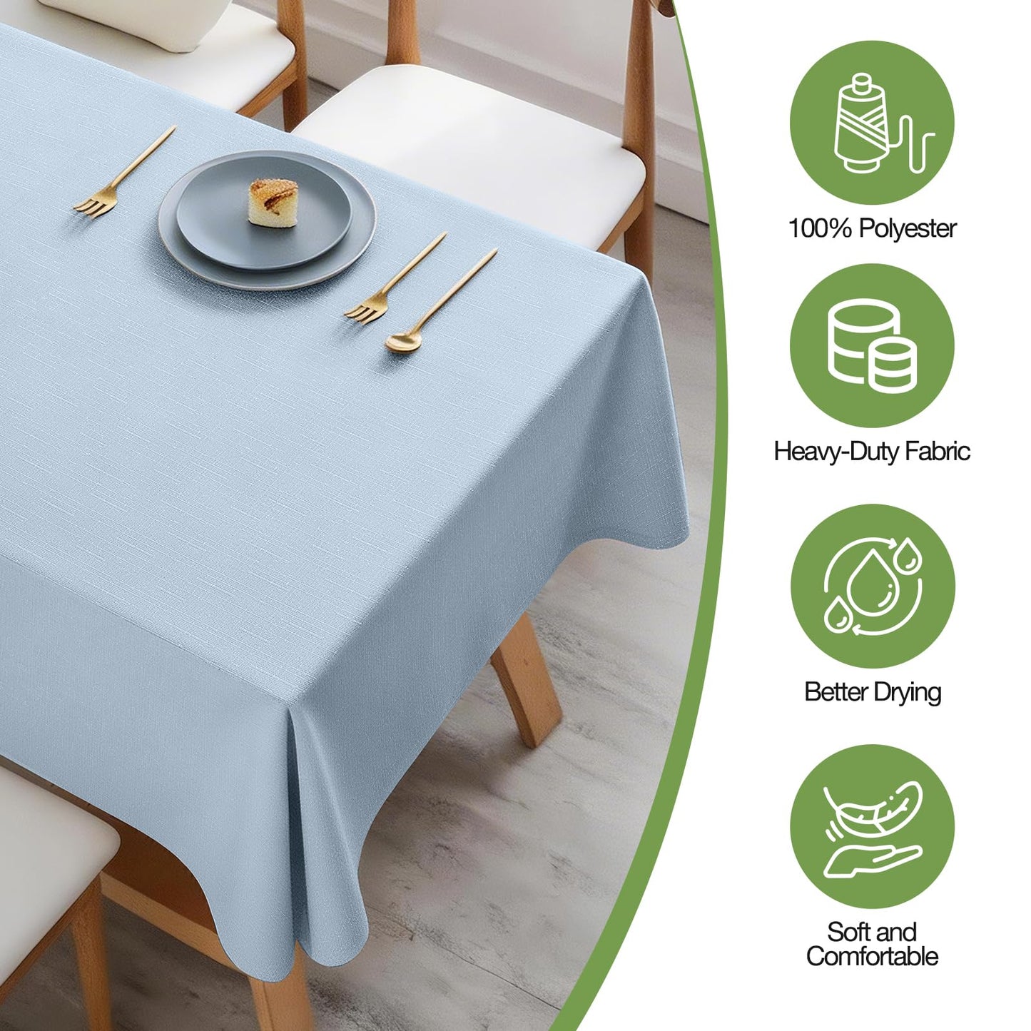 Yuruku Heavy Duty Faux Linen Tablecloth Rectangular 60 x 84 Inch Light Blue