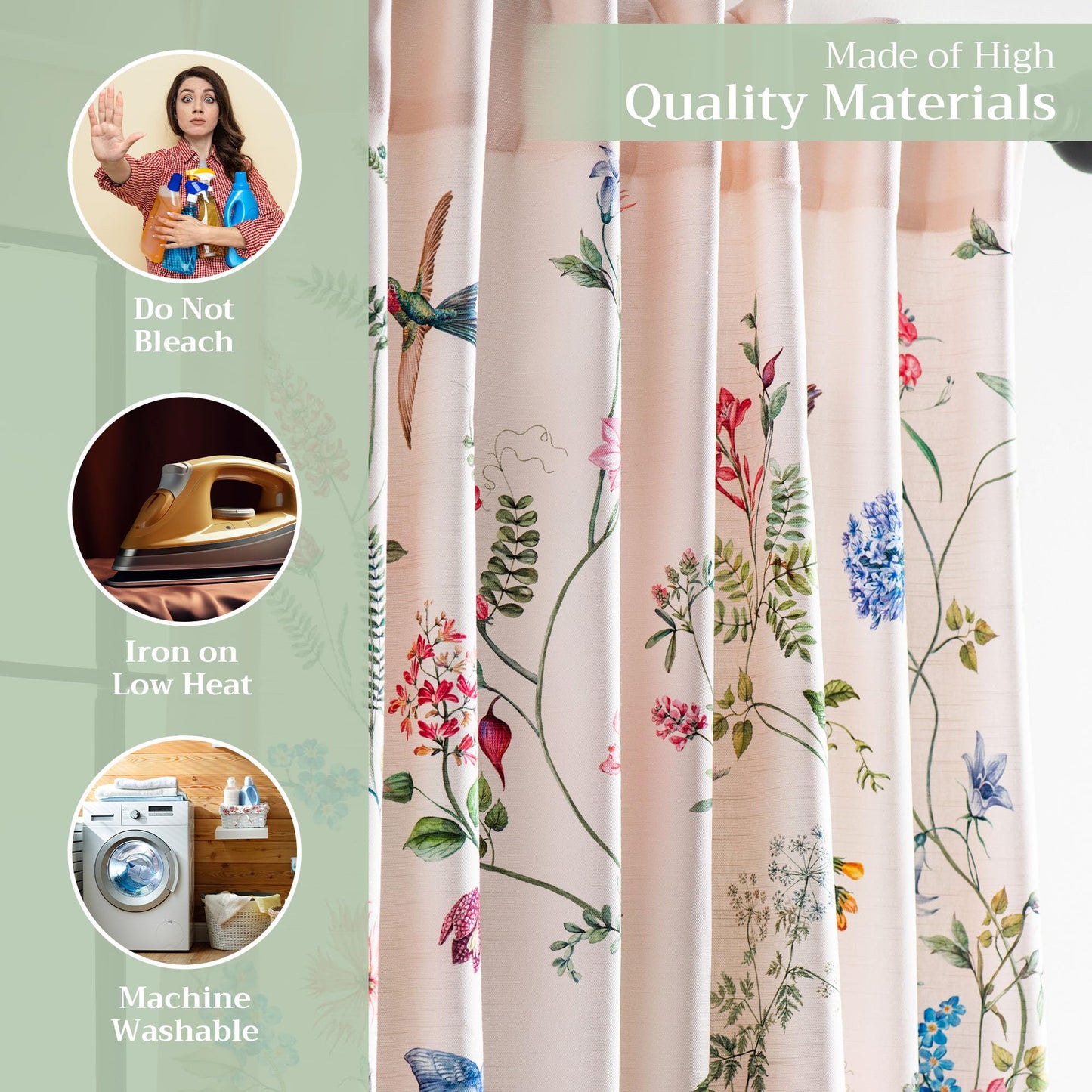 Maison d' Hermine Curtains for Living Room 100% Cotton 96 inch Length One Panel Light Filtering Curtains for Windows with Rod and Loop Pockets Spring Summer (Neo Ipomee - Multi, 50" W x 96" L)