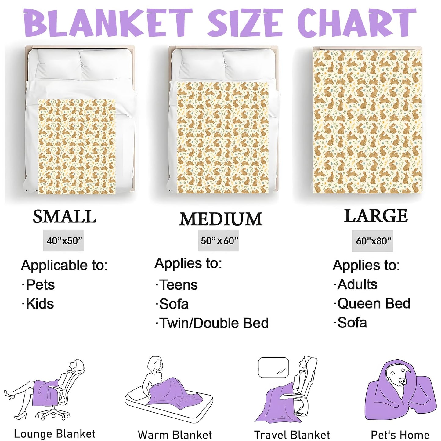 Cute Brown Bunny Pattern Throw Blanket for Boys Girls Kids Adults, Cozy Rabbit Theme Flannel Blankets Gifts for Camping, Bedroom, Couch, Room Home Decor, 50"x60"
