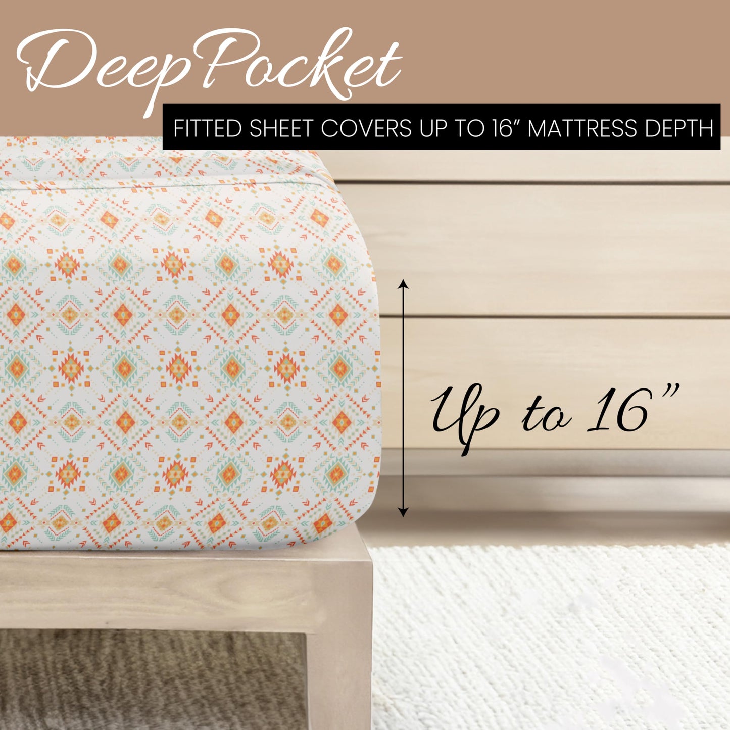 Linen Market Patterned Microfiber King Sheet Set 4 Piece – Oeko-TEX Certified Ultra Soft & Wrinkle-Free - 16" Deep Pocket Sheets - Easy Care King Size - Aztec Dreams Coral