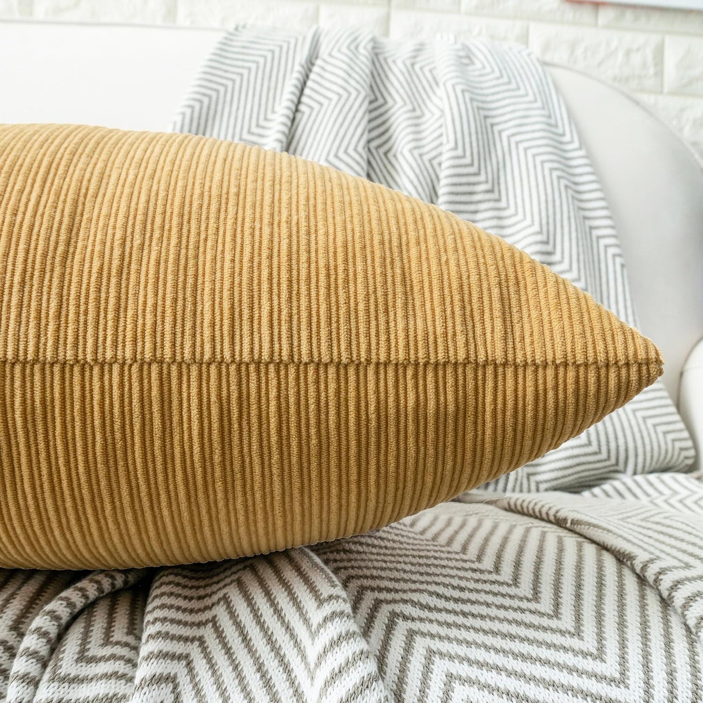 HWY 50 Mustard Yellow Chenille Throw Pillow Covers 16x16 Inch with Triple Buttons, Soft Farmhouse Accent Decorative Cushion Cases for Couch Sofa Bed Living Room Pack of 2