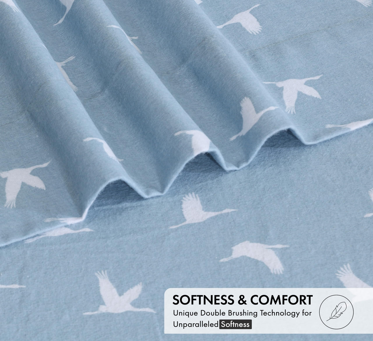RUVANTI Flannel Sheets Queen Size - 100% Cotton Double Brushed Bed Sheets, Deep Pockets 16 Inches Queen Sheet Set, All Seasons Breathable & Extra Soft - Warm & Cozy, 4 Piece, We Fly