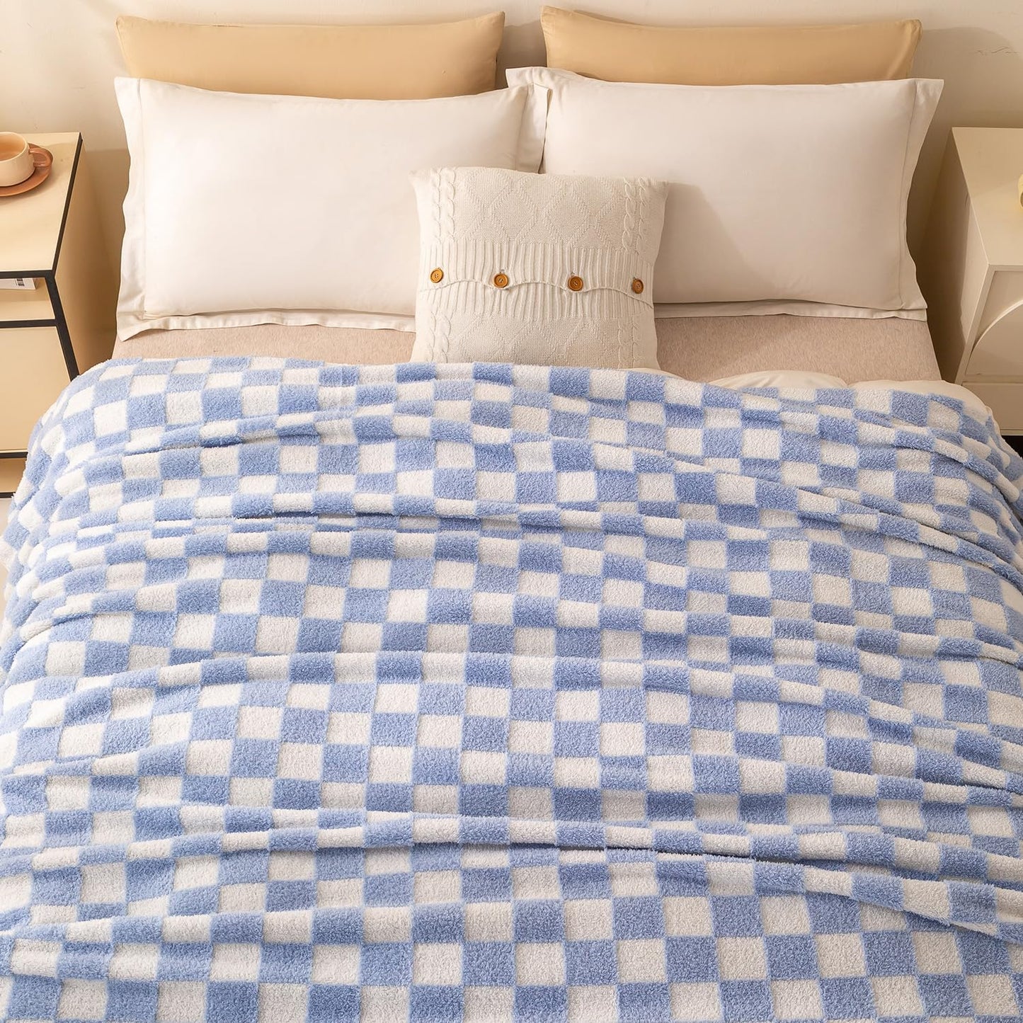 TrellisJoy 3D Print Cozy Fleece Blanket Soft Durable Throw for Sofa Bed Couch All Season Use,Checkerboard-Sky Blue 60" x 80"