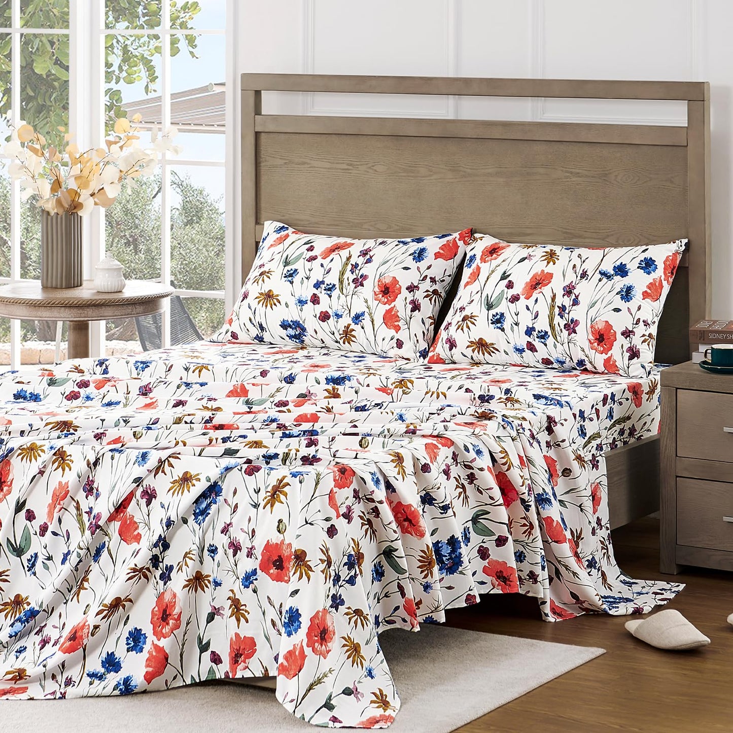 FreshCulture Floral Bed Sheets - Ultra Soft King Size Sheets Set - Brushed Microfiber Floral Sheets - Deep Pockets - Easy Care - Hotel Luxury 4 Piece Flower Printed Sheets King, Le Jardin