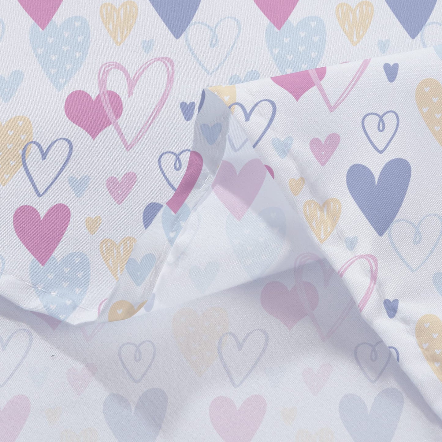 Softan Kids Bed Sheet Set, 4-Piece Full Size Sheets, Microfiber Fitted Sheet with 15 Inches Deep Pocket and Corner Straps, Breathable & Silky Soft Love Heart Pattern Sheet and Pillowcase Sets