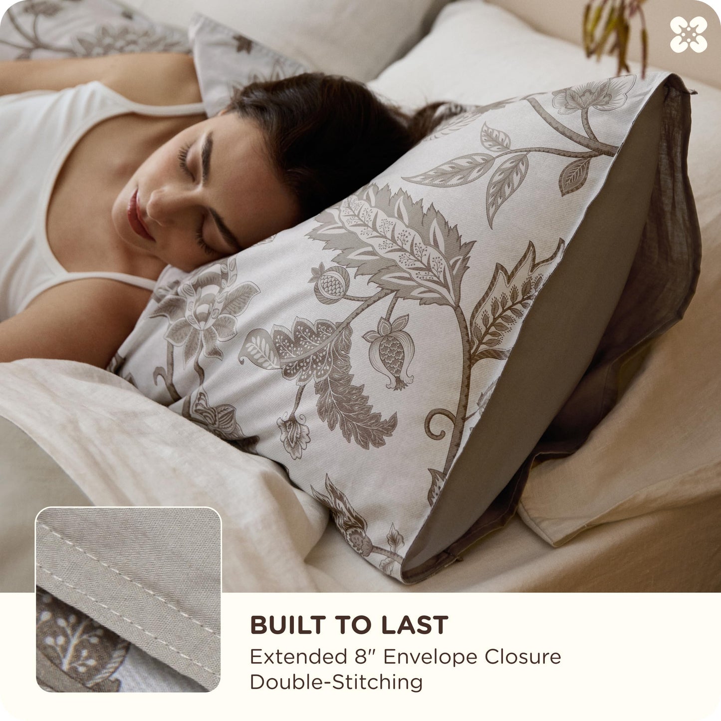 Bedsure Floral Duvet Cover Queen Size - 100% Cotton Reversible Entwined Vines Pattern Duvet Cover Set, 3 Pieces Soft & Breathable PureWoven Bedding Set with 2 Pillow Shams (Linen Vines, 90"x90")