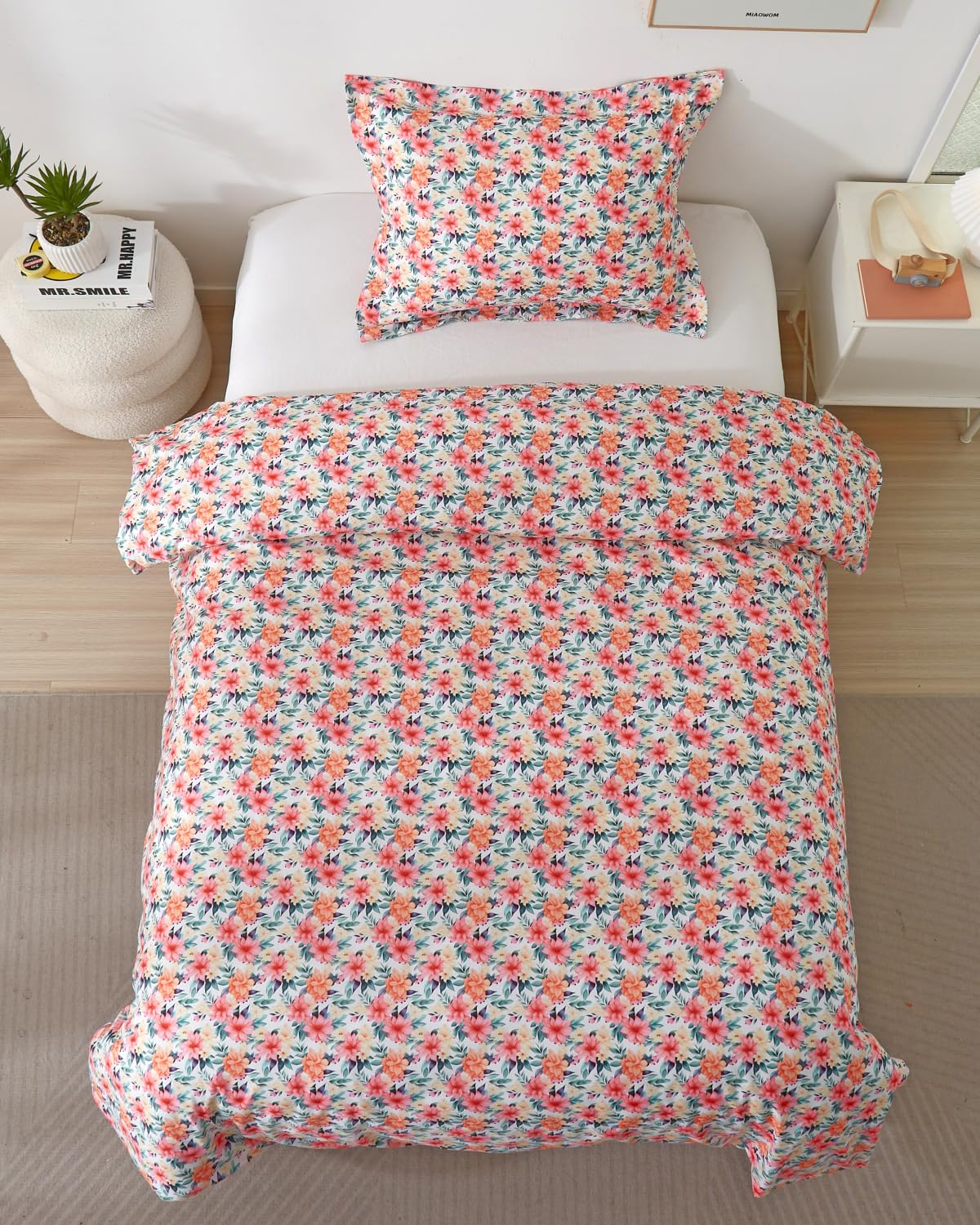 Duvet Cover Twin/TXL Size Set - Extra Soft Floral Duvet Cover 68 x 90 with 1 Pillow Sham - Comfy, Breathable Floral Bedding Set - Hotel Luxury & Fade Free with Zipper Closures & Ties - Blush Bouquet