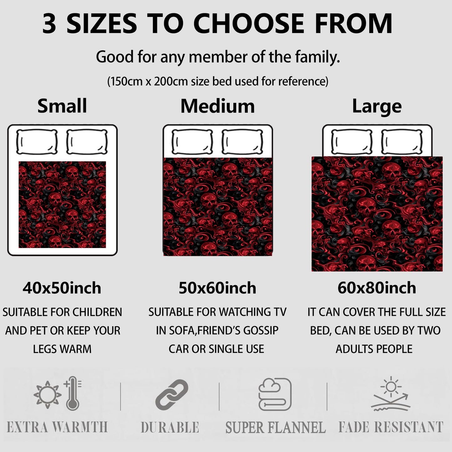 Aonimonis Red Skull Gothic Throw Blanket Gifts for Women, Soft Fuzzy Warm Cozy Flannel Blankets for Bedroom, Travel, Couch, Home Decor 50x60 in
