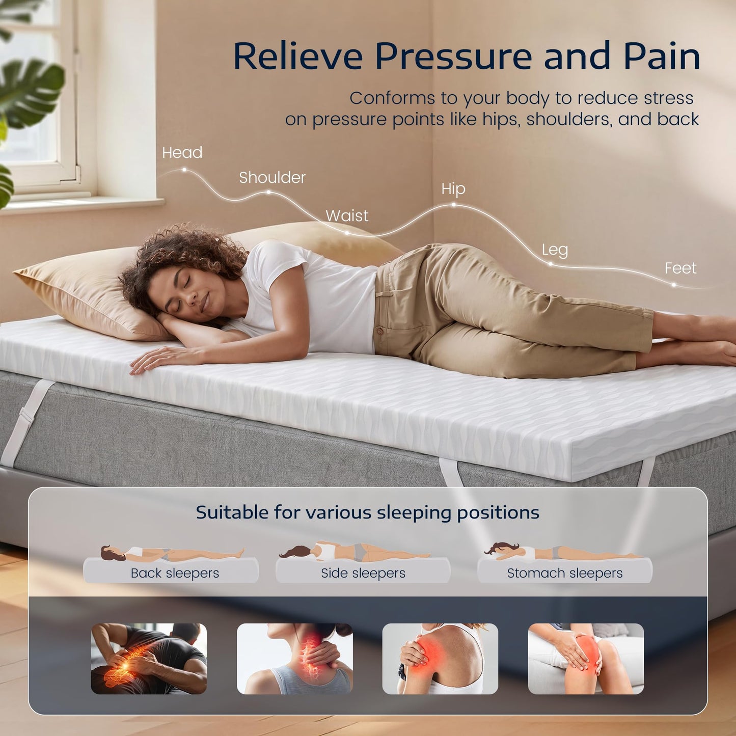 Homkdom 3 Inch Gel Memory Foam Mattress Topper Twin Size, Cooling Mattress Pad for Pressure Relief, Mattress Topper for College Studends, Dorm Room Essentials