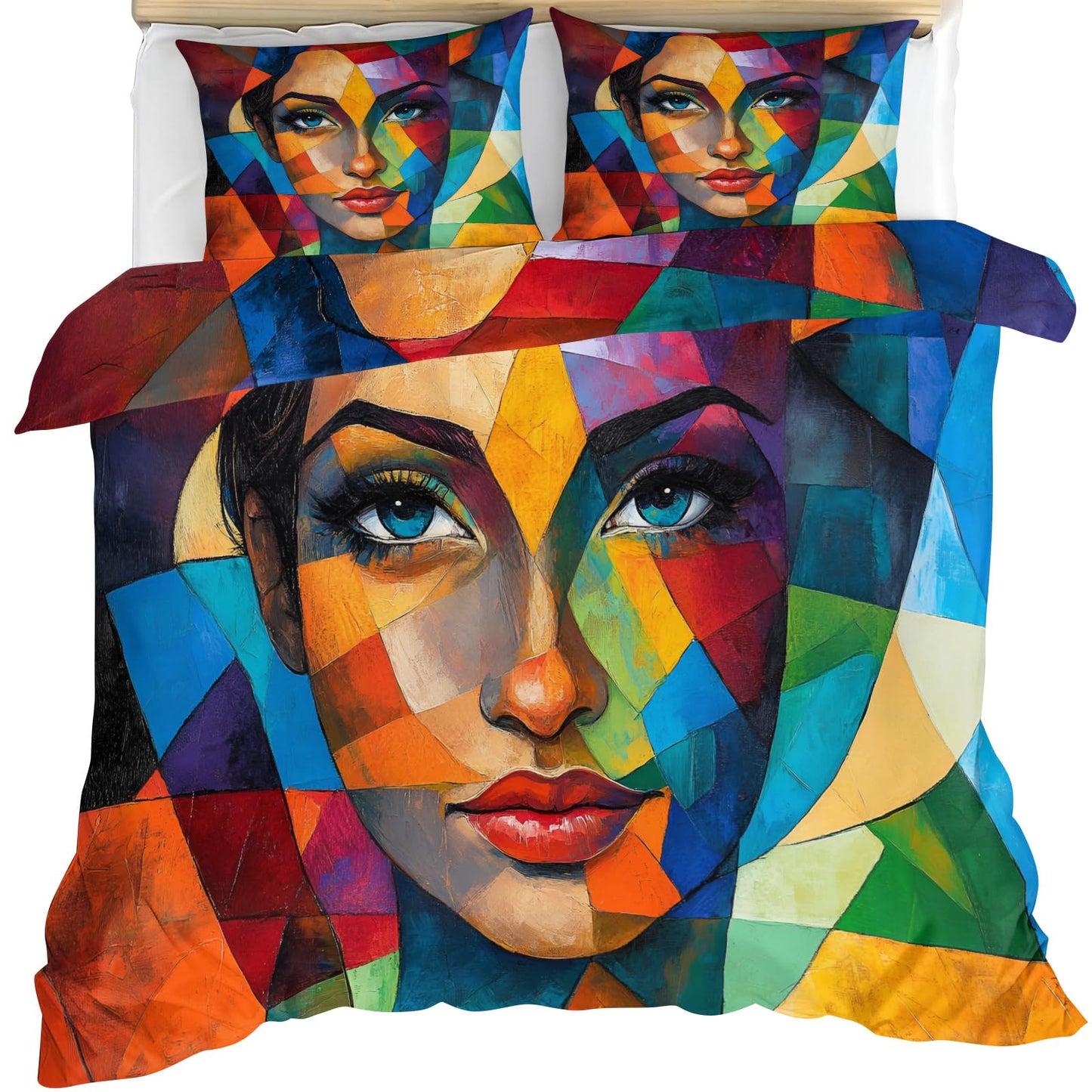 PAISUOQ Woman Duvet Cover Queen Size, Geometric Graffiti Bedding Sets, 3 Piece, Soft Microfiber Patterned Comforter Cover with Zipper Ties & 2 Pillowcase, Fashion Girl Bedroom Decor & Gifts