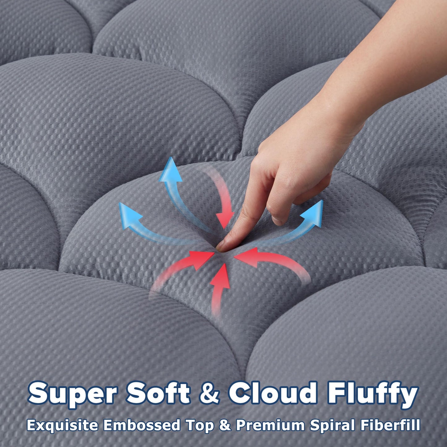 ELVEN HOME King Mattress Pad for Back & Hip Pain Relief, Pillow Top Cooling Bed Topper Quilted Fitted, Hotel Quality Deep Pocket Soft King Mattress Protector Cover Washable (78x80 inch, Grey)
