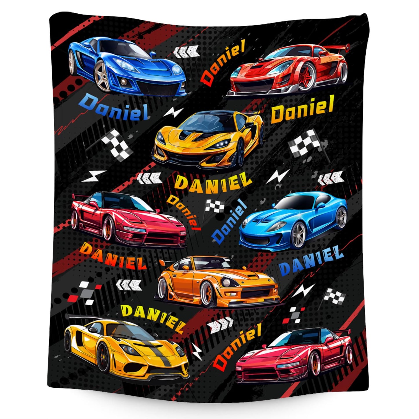 AIOMXZZ Kids Blanket for Boys, Personalized Racing Car Blankets Gifts for Toddler Teens, Custom Car Themed Flannel Throws with Name, 4 Size
