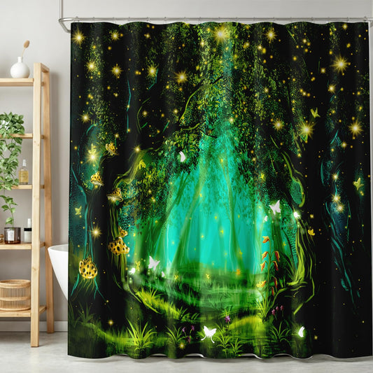 TYVGICZ Magic Forest Bath Curtains, Fantasy Nature Fantasy Sower Curtains Decor Enchanted Woods Polyester Fabric，66x72 Inch