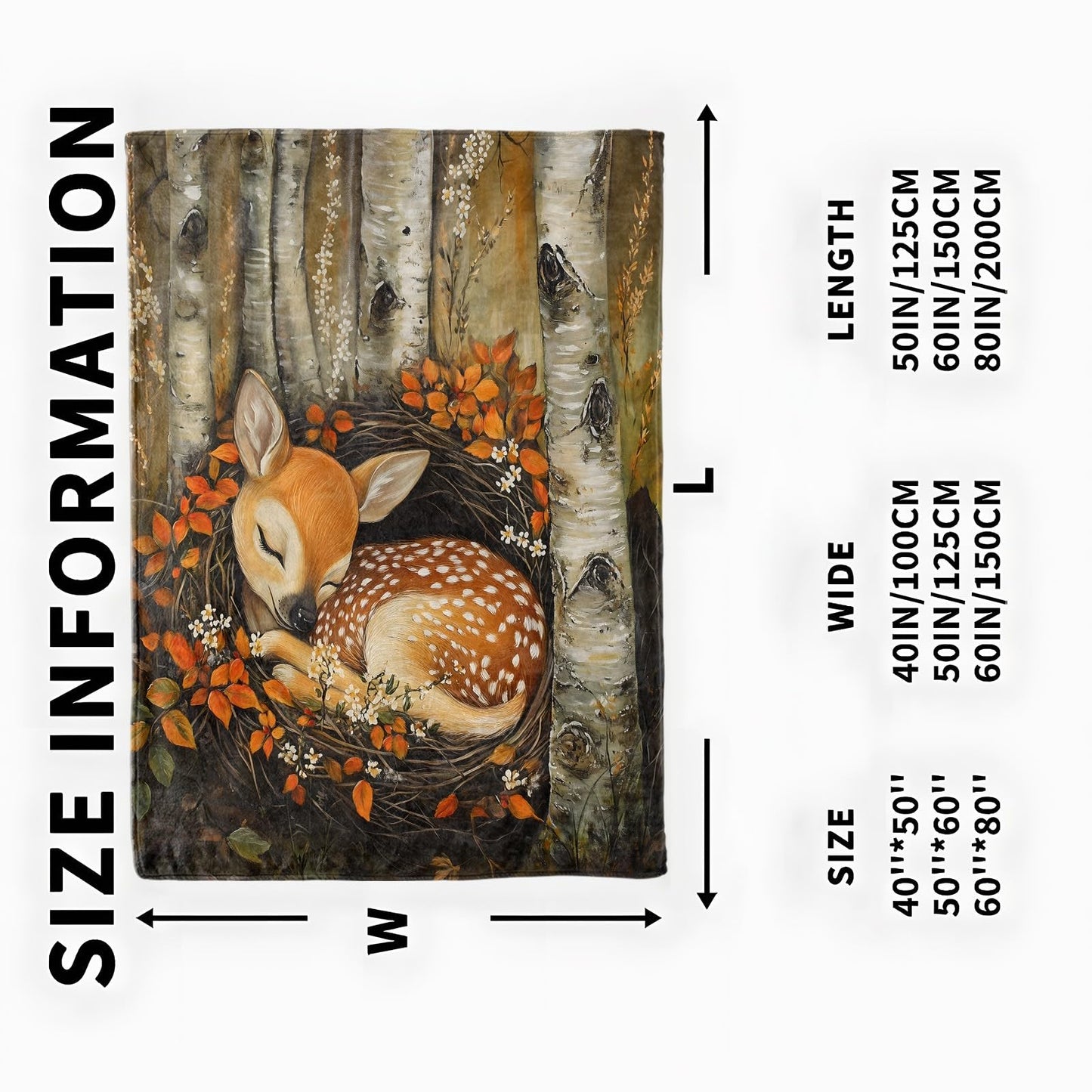 onlcuk Autumn Deer Blanket, Cozy Flannel Fall Leaf and Wildflower Blankets, All Season Soft Throw for Travel Home Decor, Lightweight Sofa Bed Throws, Gifts for Women Girls Fawn Lovers, 50"×60"