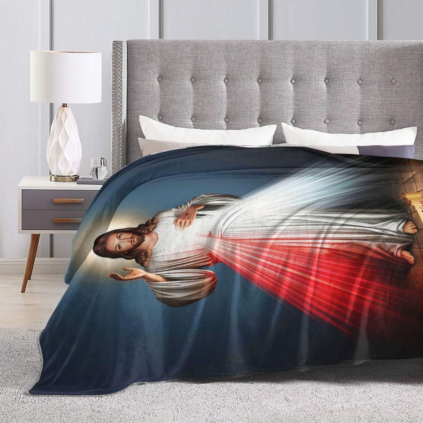 Jesus Catholic Gifts Throw Blanket Ultra-Soft Micro Fleece Divine Mercy Blanket Religious Christian Gifts for Women Blanket for Bed Couch Living Room 50" x 40"