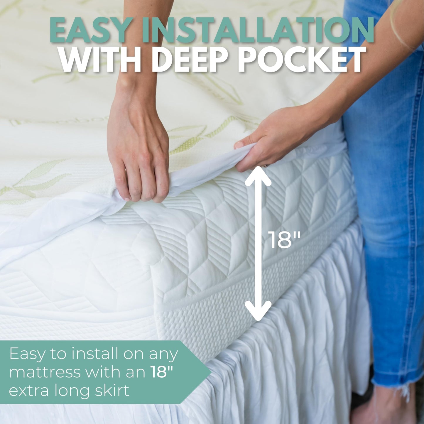 Queen Size 60x80” Premium Bamboo Waterproof Mattress Protector, 100% Viscose from Bamboo, Hypoallergenic, Cooling Mattress Pad Cover, Soft & Breathable Fitted Sheet Style up to 18" Deep - Rest Line